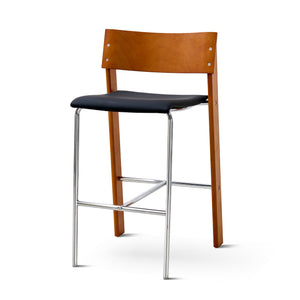 Mid-Century Modern Beech Wood Bar Stool with Chrome Frame