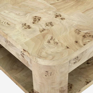 Modern Mappa Burl Wood Side Table with Open Shelf | Rounded Edge Side Table