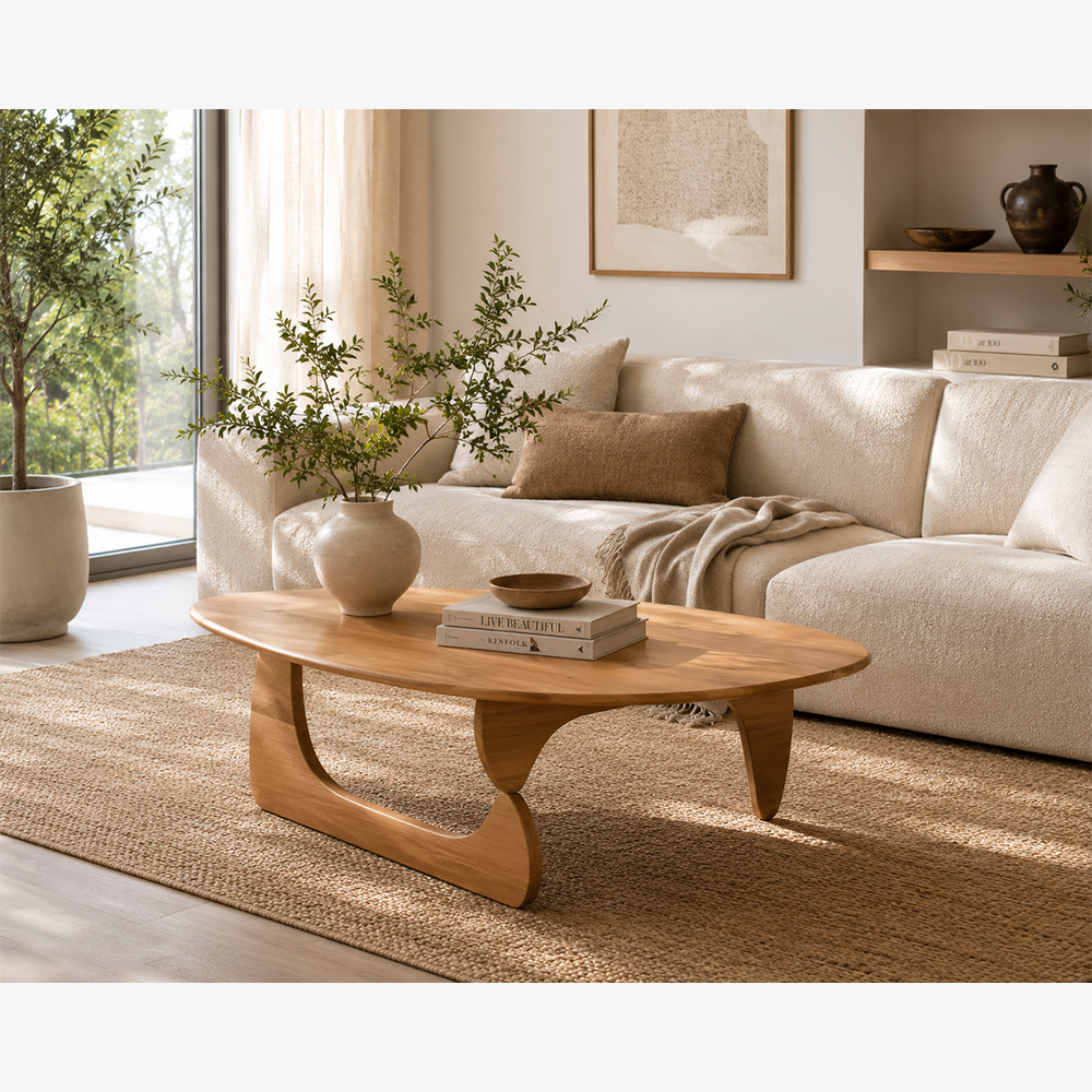 Irregular Solid Wood Coffee Table – Modern Organic Sculptural Center Table