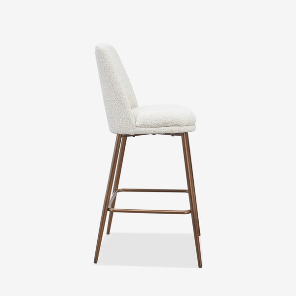 Modern Cream Bouclé Bar Stool with Backrest | Kitchen Island Counter Stool