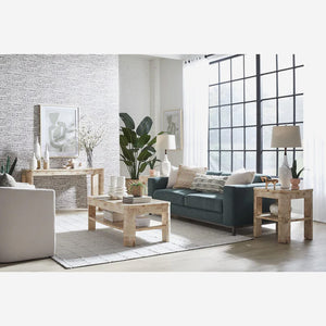 Modern Mappa Burl Wood Side Table with Open Shelf | Rounded Edge Side Table