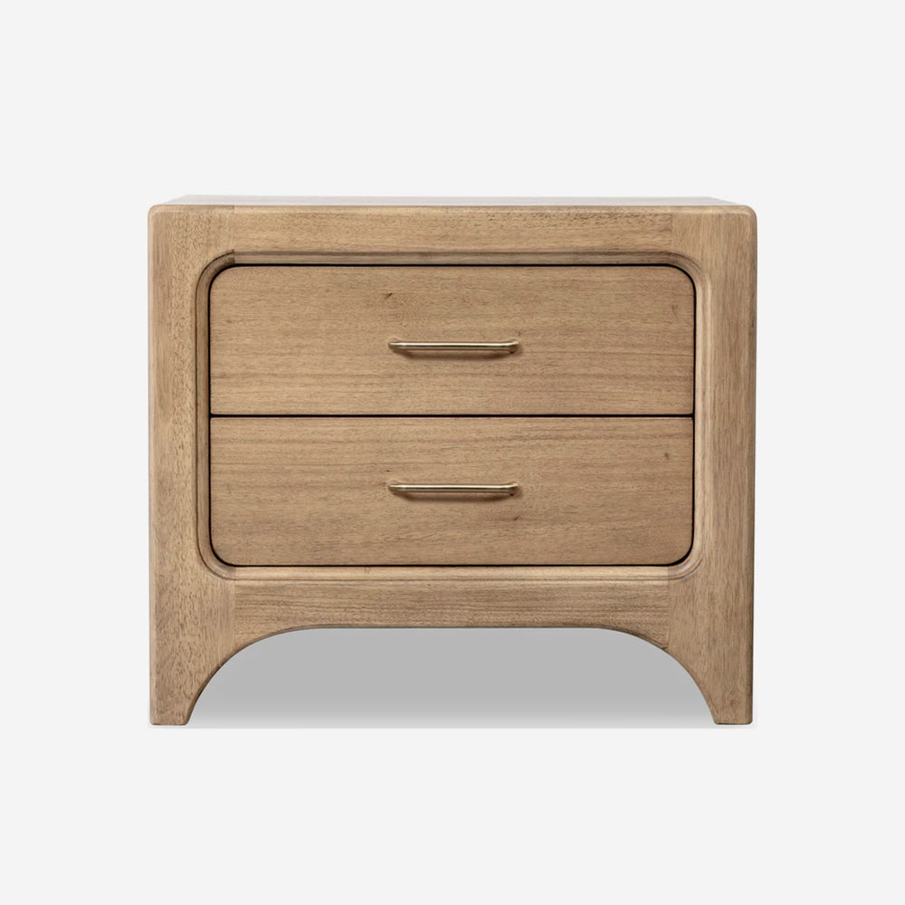 Modern Natural Oak 2-Drawer Nightstand with Rounded Corners and Arched Base