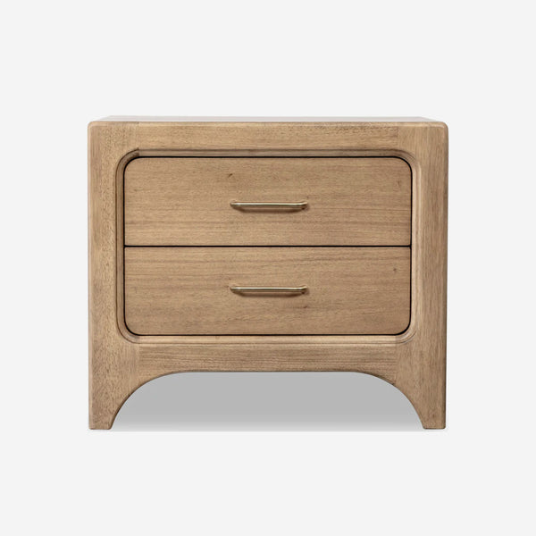 Modern Natural Oak 2-Drawer Nightstand with Rounded Corners and Arched Base