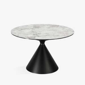 47" Round Sintered Stone Dining Table with Black Metal Pedestal Base – Modern Dining Table for 4–5