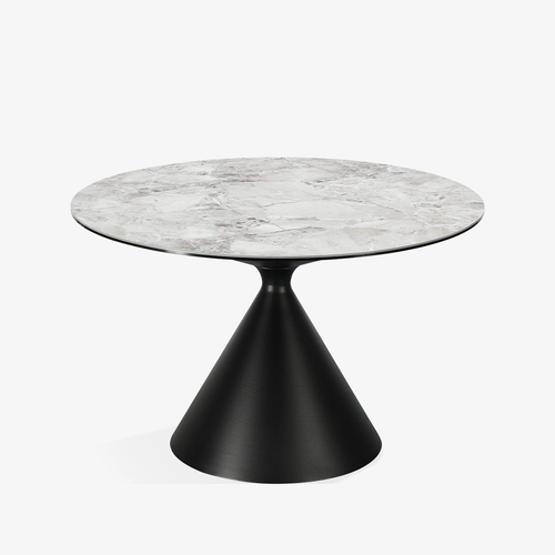 47" Round Sintered Stone Dining Table with Black Metal Pedestal Base – Modern Dining Table for 4–5
