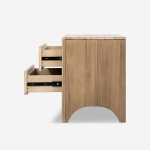 Modern Natural Oak 2-Drawer Nightstand with Rounded Corners and Arched Base