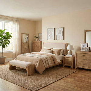 Modern Natural Oak 2-Drawer Nightstand with Rounded Corners and Arched Base