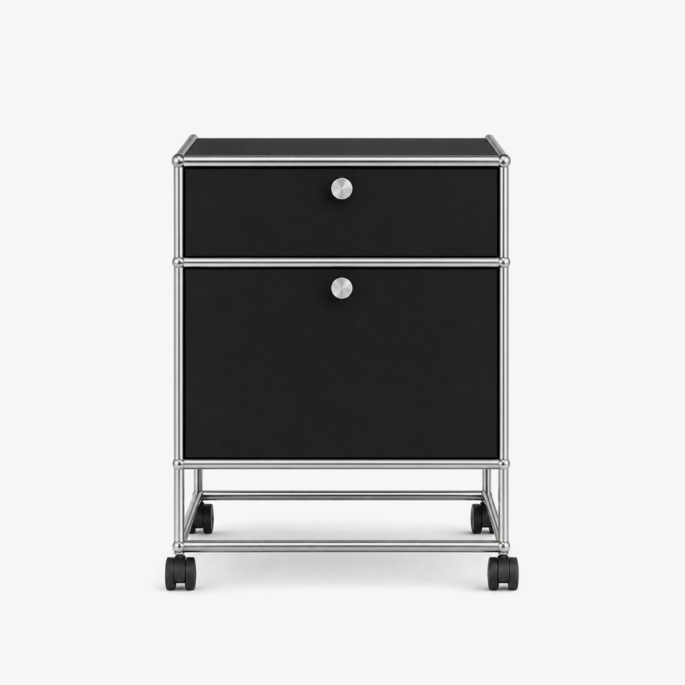 ModuSteel Modern Two-Drawer Rolling Side Table with Stainless Steel Frame