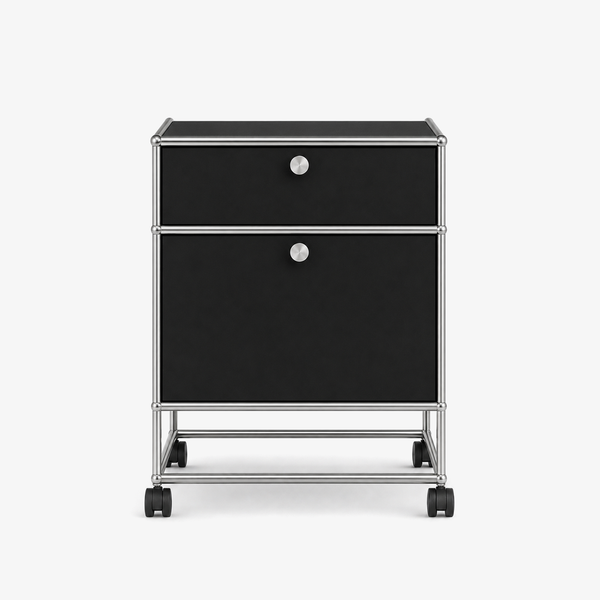 ModuSteel Modern Two-Drawer Rolling Side Table with Stainless Steel Frame