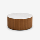 Modern Round Sintered Stone Coffee Table – Fluted Roman Column Wood Base
