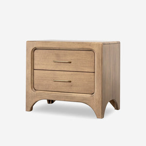 Modern Natural Oak 2-Drawer Nightstand with Rounded Corners and Arched Base