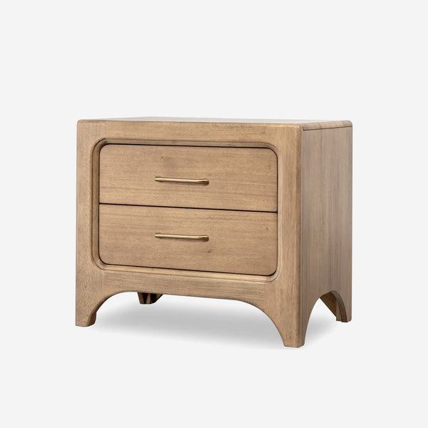 Modern Natural Oak 2-Drawer Nightstand with Rounded Corners and Arched Base