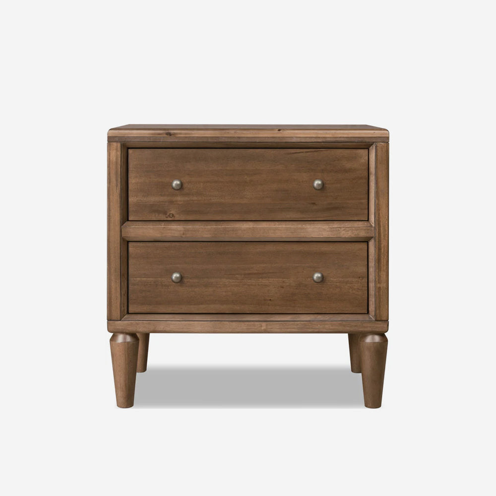 Mid-Century Modern Walnut 2-Drawer Nightstand with Tapered Legs