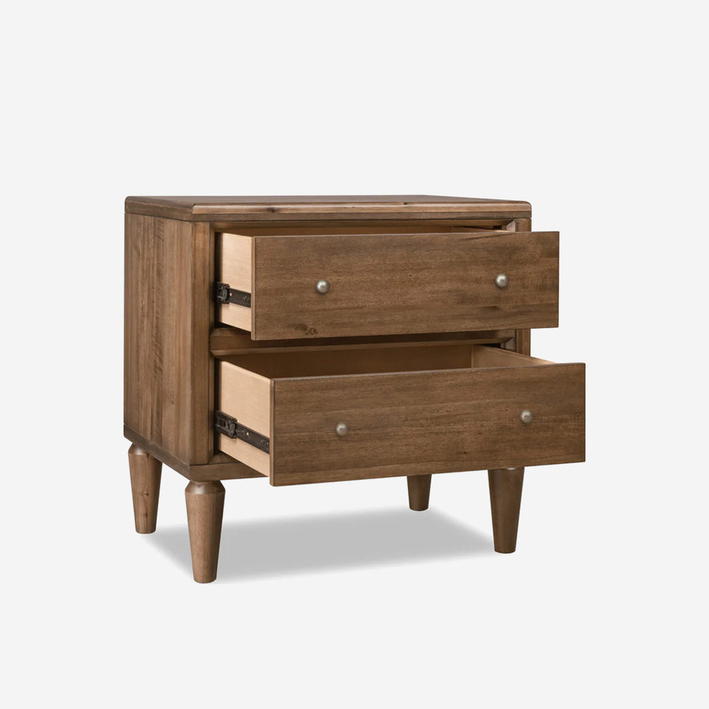 Mid-Century Modern Walnut 2-Drawer Nightstand with Tapered Legs