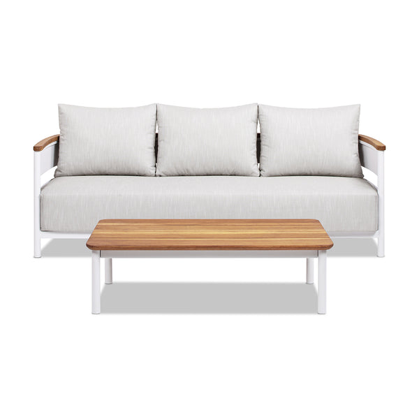 Rhodes 2pc Teak & Aluminum Outdoor Sofa and Coffee Table Set