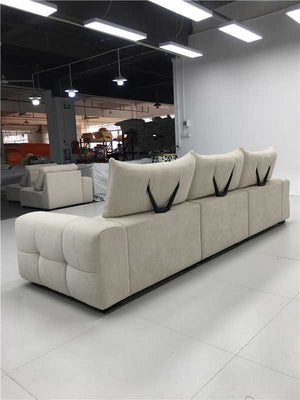 Contemporary Block-Stitched Extra Long Sofa with Lumbar Pillows