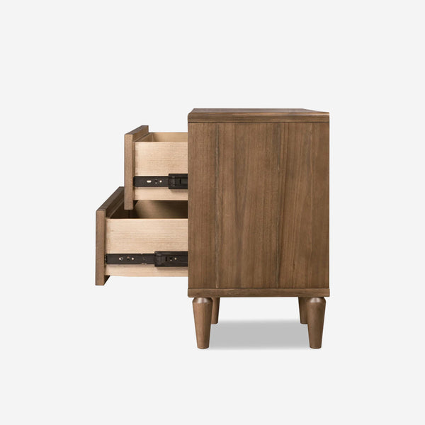 Mid-Century Modern Walnut 2-Drawer Nightstand with Tapered Legs