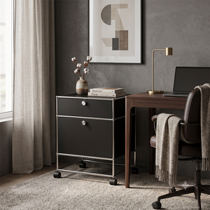 ModuSteel Modern Two-Drawer Rolling Side Table with Stainless Steel Frame