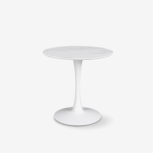 Modern Round Bistro Table with Sintered Stone Top & Metal Pedestal Base