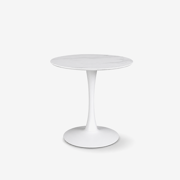 Modern Round Bistro Table with Sintered Stone Top & Metal Pedestal Base