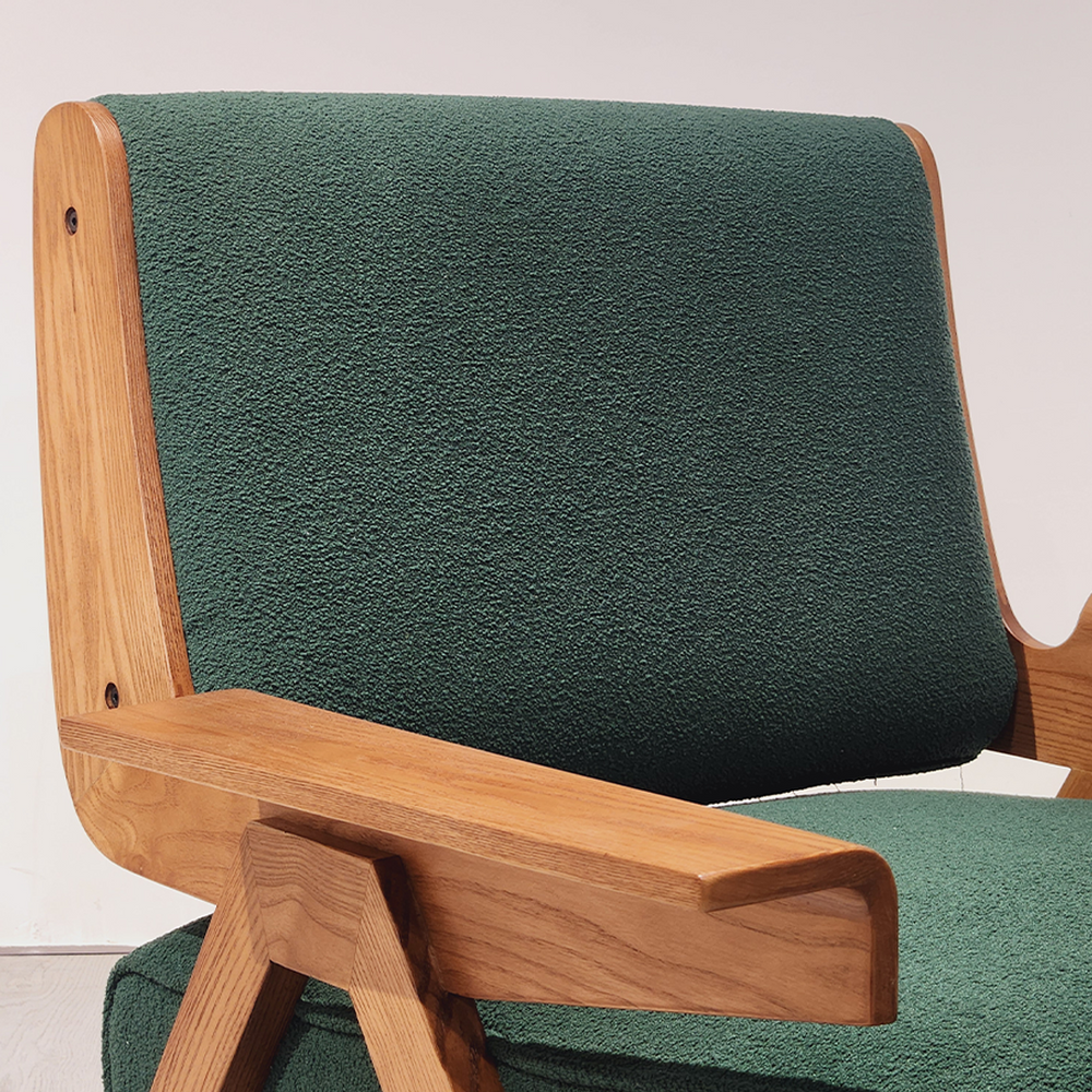 Mid-Century Modern Solid Wood Lounge Chair – Upholstered Accent Chair for Living Room & Reading Nook