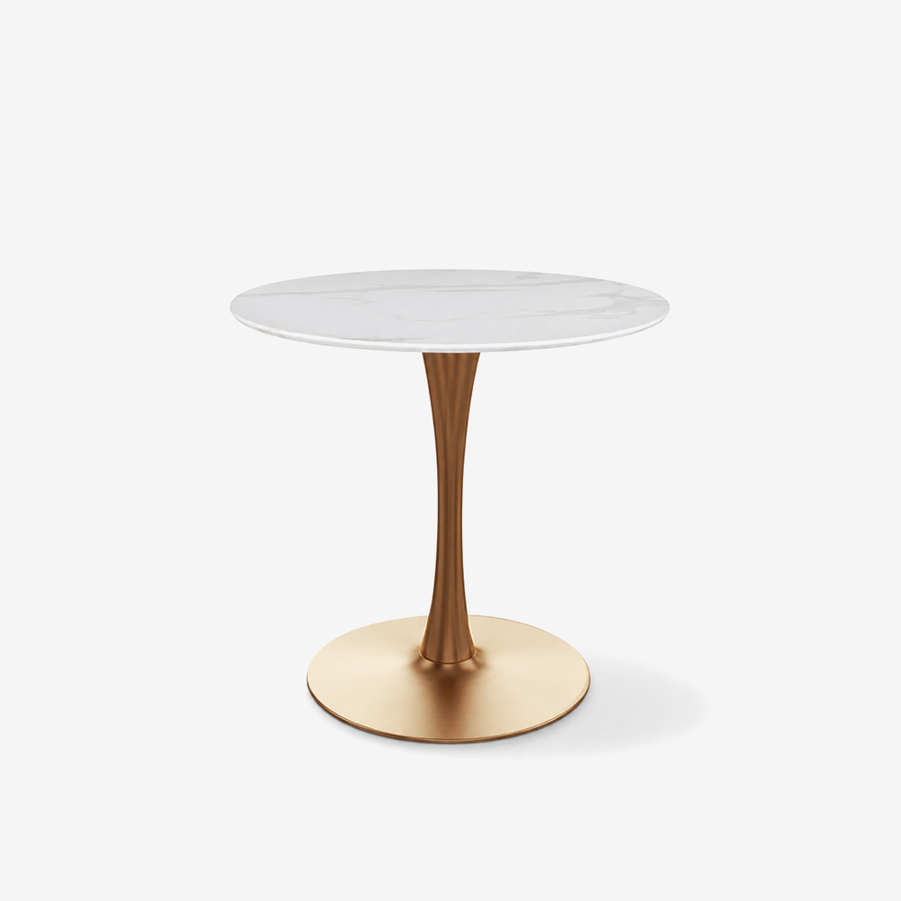 Modern Round Bistro Table with Sintered Stone Top & Metal Pedestal Base
