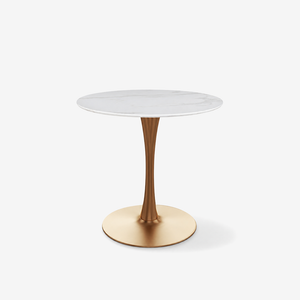 Modern Round Bistro Table with Sintered Stone Top & Metal Pedestal Base