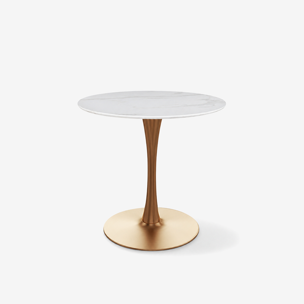 Modern Round Bistro Table with Sintered Stone Top & Metal Pedestal Base
