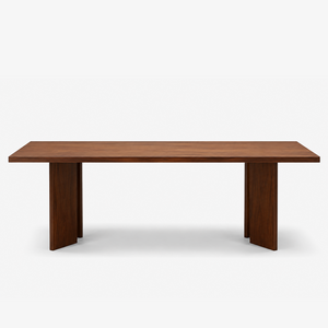 Modern Walnut Wood Dining Table with Splayed Legs – Minimalist Solid Wood Dining Table for Contemporary Dining Rooms