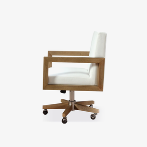 Ergonomic White Twill Office Chair - Solid Rubberwood Frame Swivel Desk Chair in Bisque Finish