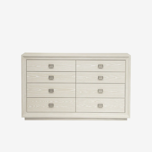 Modern Light Oak 8-Drawer Double Dresser | Coastal White Wash Wooden Storage Chest for Bedroom