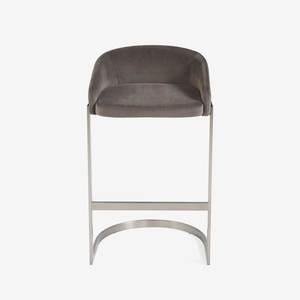 Modern Taupe Upholstered Bar Stool with Brushed Stainless Steel Cantilever Base