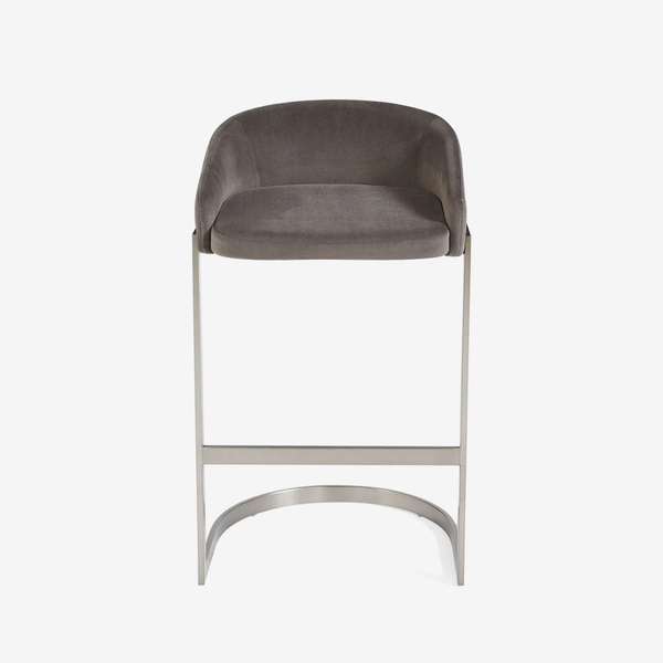Modern Taupe Upholstered Bar Stool with Brushed Stainless Steel Cantilever Base