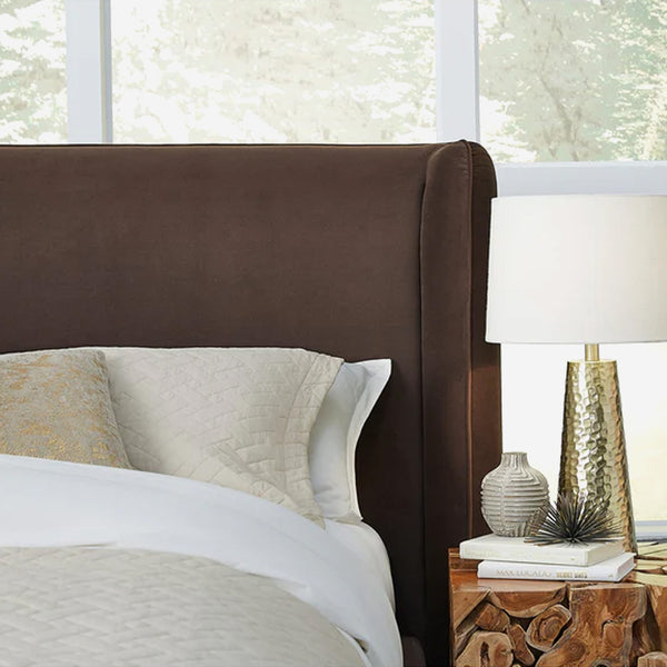 Modern Chocolate Brown Velvet Upholstered Bed
