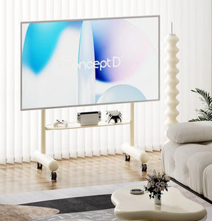 Minimalist Rolling TV Stand with Media Shelf & Wheels - Adjustable Height