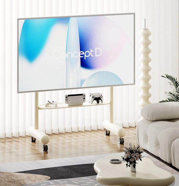 Minimalist Rolling TV Stand with Media Shelf & Wheels - Adjustable Height
