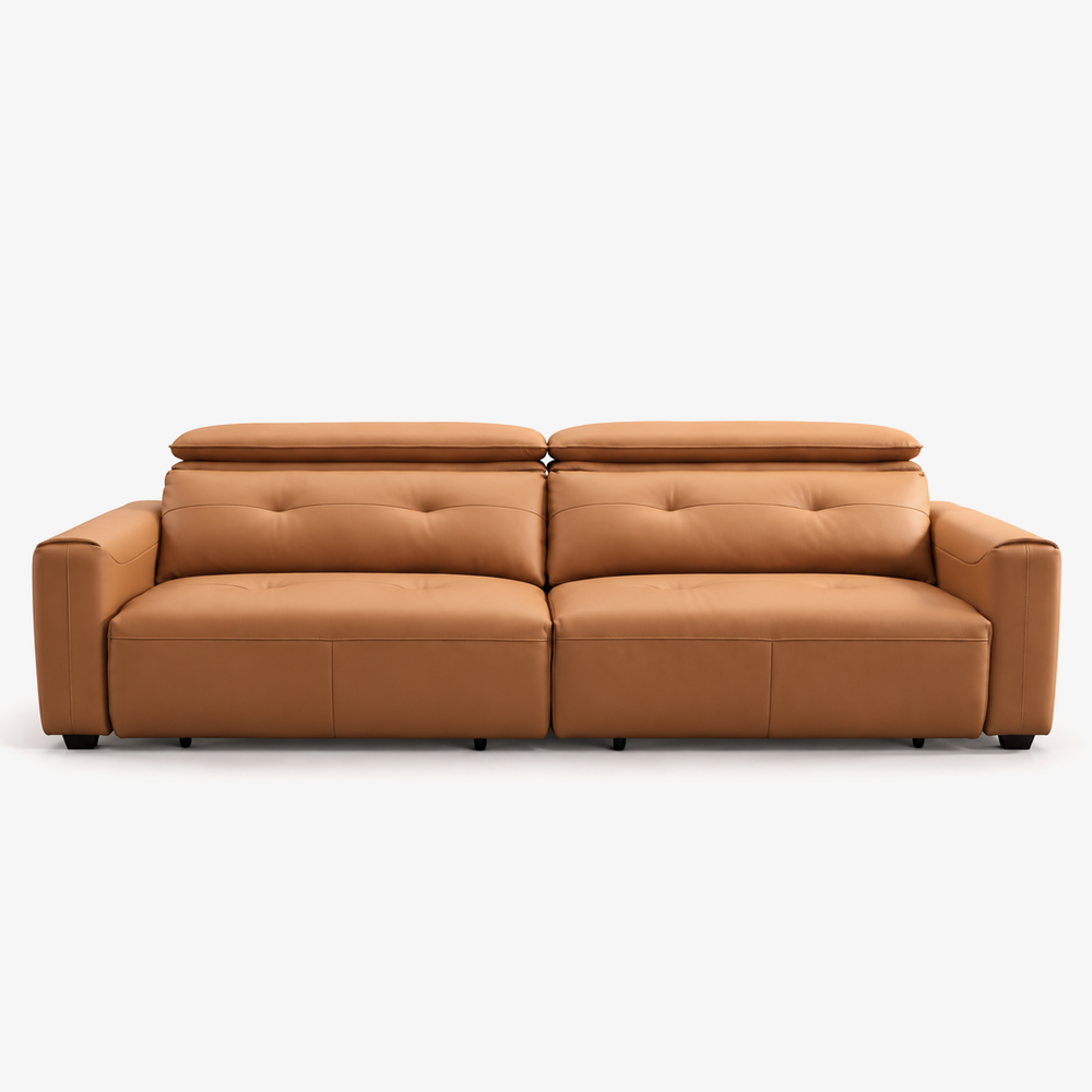 Oversized Caramel PVC 2-Seater Power Sleeper Sofa with Adjustable Headrests