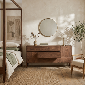 Mid-Century Modern Walnut Sideboard Buffet with Drawers and Storage Cabinets