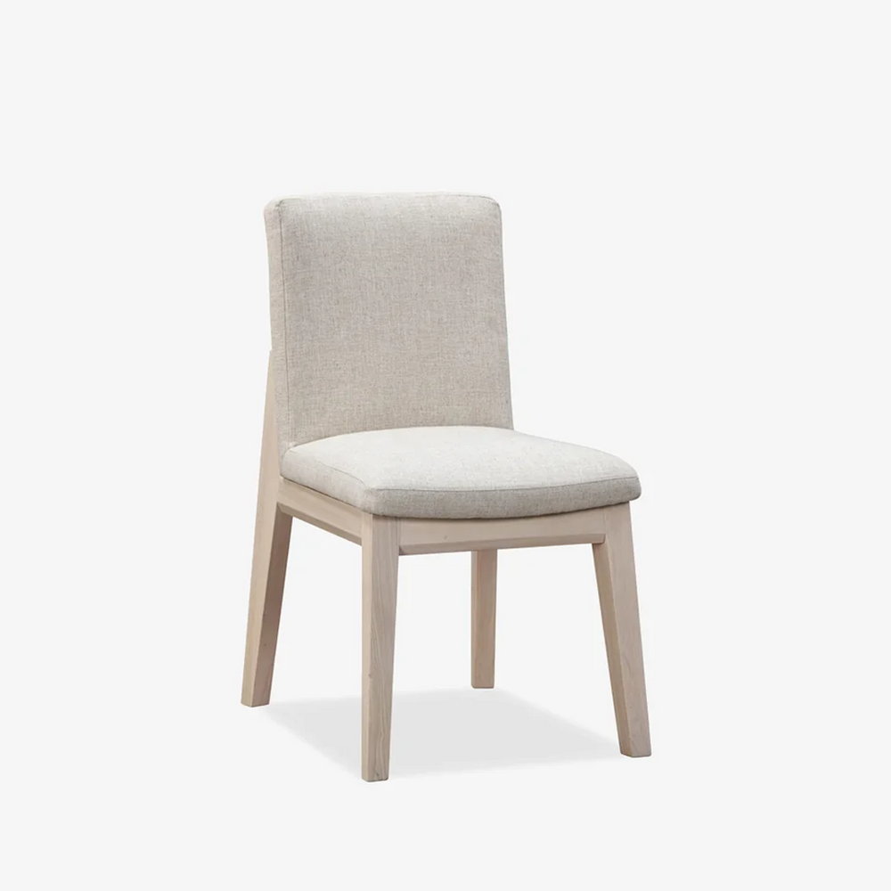 Modern Scandi Upholstered Dining Chair with Solid Wood Legs, Beige Linen Fabric Armless Side Chair for Dining Room & Kitchen