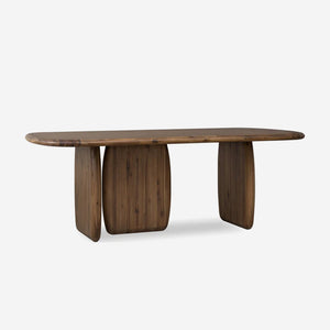 Modern Walnut Solid Wood Dining Table with Sculptural Ribbed Pedestal Base