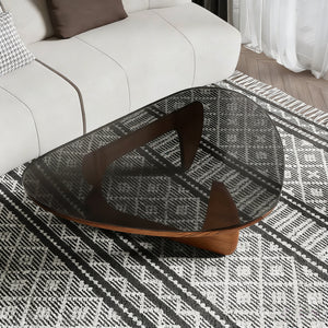 Modern Glass Coffee Table, 35.8" x 25.6" x 15.7" Mid Century Modern Coffee Table, Sleek Coffee Tables, Suitable for Bedroom Living Room Reception Office Tables, Walnut