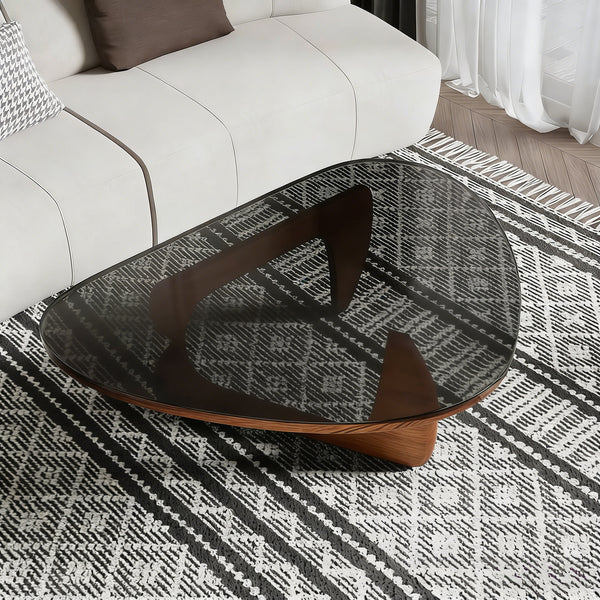 Modern Glass Coffee Table, 35.8" x 25.6" x 15.7" Mid Century Modern Coffee Table, Sleek Coffee Tables, Suitable for Bedroom Living Room Reception Office Tables, Walnut
