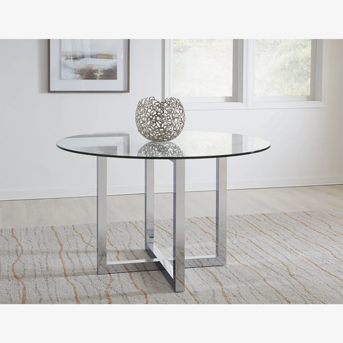 48" Round Dining Table with Chrome Stainless Steel Base – Modern Dining Table for 4–6