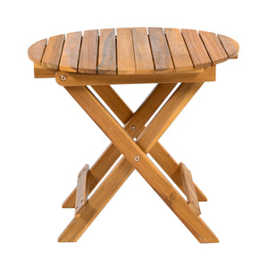 NO INSTALLATION REQUIRED, FOLDABLE AND ADJUSTABLE OUTDOOR ACACIA WOOD SIDE TABLE (TEAK FINISH)