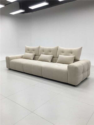 Contemporary Block-Stitched Extra Long Sofa with Lumbar Pillows