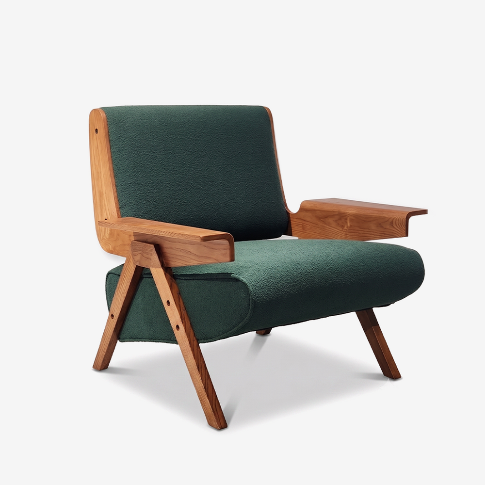 Mid-Century Modern Solid Wood Lounge Chair – Upholstered Accent Chair for Living Room & Reading Nook