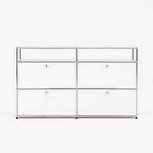 Modern Modular Sideboard Cabinet – Chrome Frame Storage Unit with 4 Drop-Down Doors – Industrial Chic Media Console