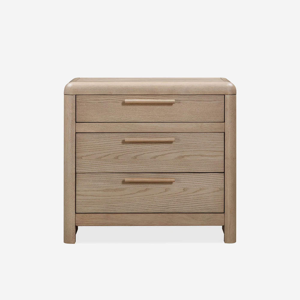 Natural Oak 3-Drawer Nightstand | Modern Rounded Corner Bedside Table