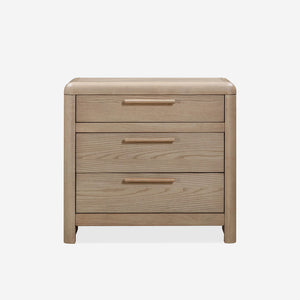 Natural Oak 3-Drawer Nightstand | Modern Rounded Corner Bedside Table