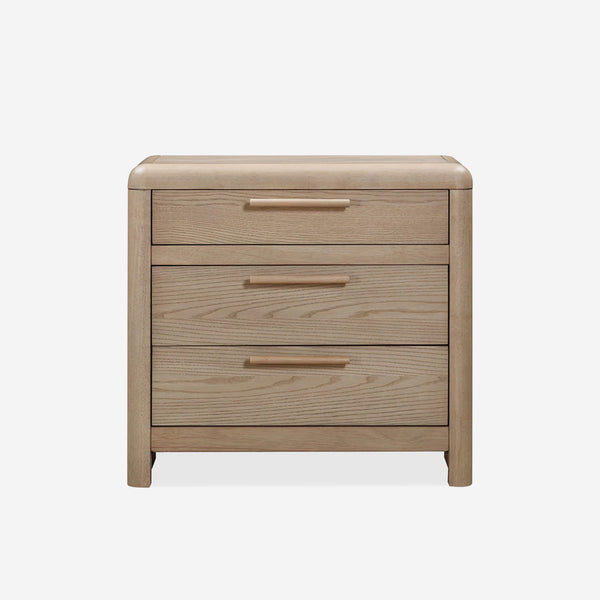 Natural Oak 3-Drawer Nightstand | Modern Rounded Corner Bedside Table